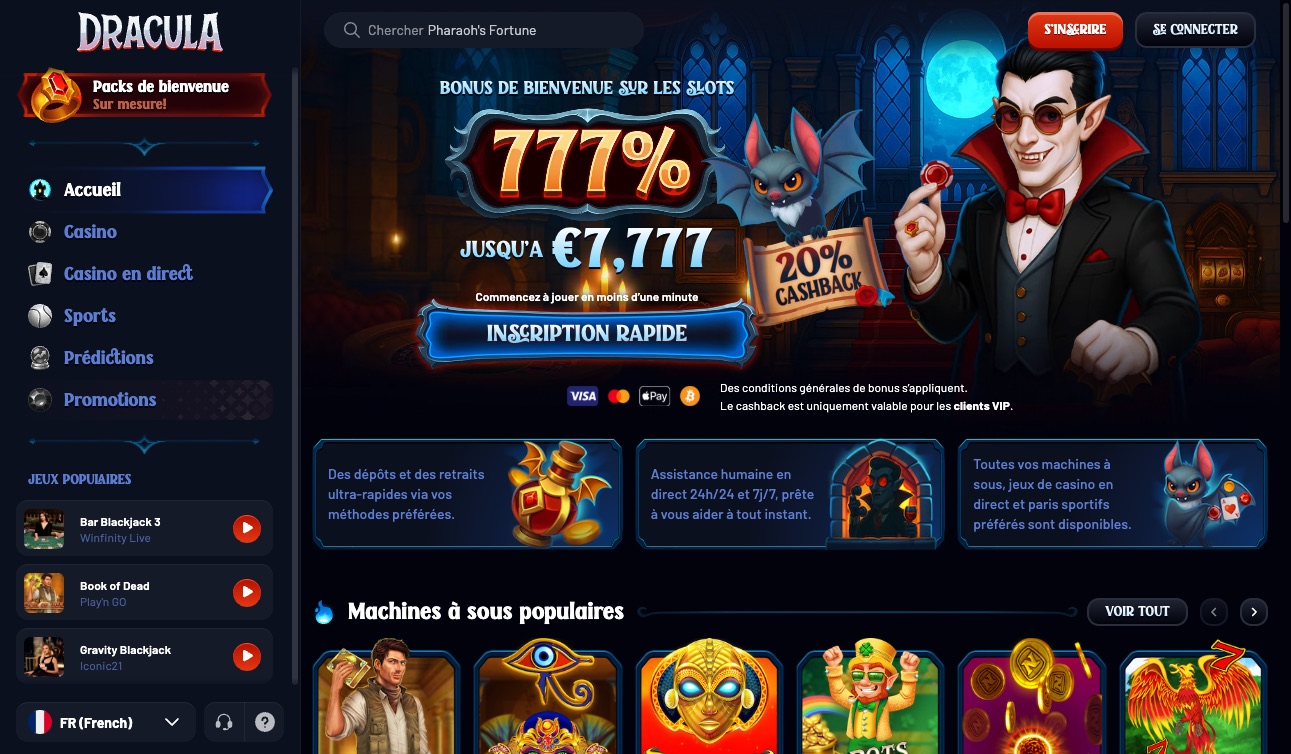 Aperçu de la plateforme Dracula Casino